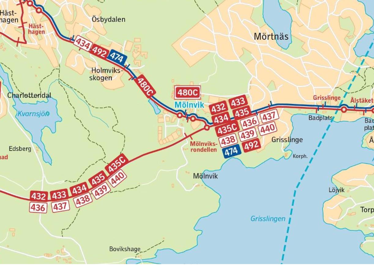4 Trivector Traffic 2.3 Kollektivtrafik Två hållplatser finns inom utredningsområdet; Mölnviksrondellen och Mölnvik.