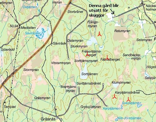 Den markyta som kommer att tas i anspråk är: ca 1200 m2 per vindkraftverk, för fundament och uppställning av kranar.