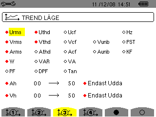 SUCC För att definiera konfiguration 3, tryck på den gula knappen belägen under ikonen. Den valda ikonen markeras med gul bakgrund För att välja storheter, flytta markören med och knapparna.