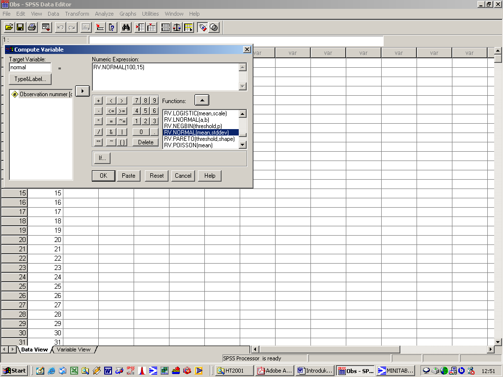 Introduktion Syftet med laborationen är dels att vi skall bekanta oss med lite av de olika funktioner som finns i SPSS vad det gäller simulering och dels att öka förståelsen för vissa grundläggande