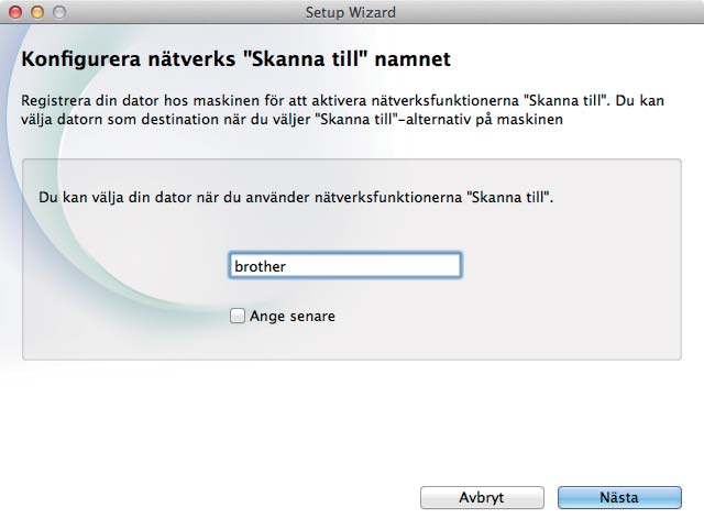 g Trådlöst nätverk Markera skannern i listan och klicka på Nästa. Om de trådlösa inställningarna inte kan verkställas visas skärmen Installationsguide för trådlösa enheter.