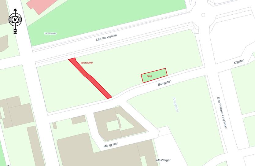 2.2 Avgränsning Projektområdet innefattas av Mastgränd (gågata) mellan Lilla Varvsgatan och Bomgatan, samt en mindre park som gränsar till bebyggelsen och Bomgatan.
