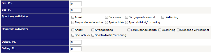 Fortsättning - lägga till ett blad i loggboken Fortsättning. Alla siffror är satta till noll.