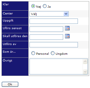 Att göra Att göra är helt enkelt digitala post-it lappar för dem som vill ha alla sådana samlade på ett ställe. Här kan du fylla i: Klar Nej är markerat när du öppnar. OBS!
