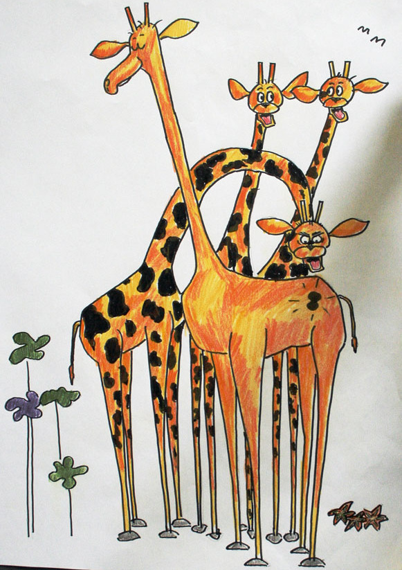 Men kolla jag har ju en prick! sa Griffe. De andra girafferna kom fram och tittade på Griffes prick. Kallar du det där för en giraffprick? sa en av dem. Det är ju smuts.