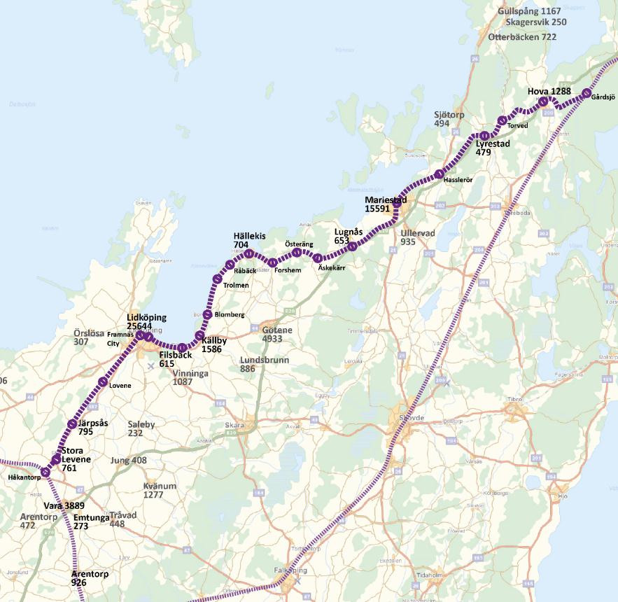 2.3 Befolkning, idag Vid utgången av 2012 var antalet invånare följande i aktuella kommuner: Antal invånare per kommun 2012 Gullspång 5221 Götene 13092 Lidköping 38254 Mariestad 23739 Vara 15557