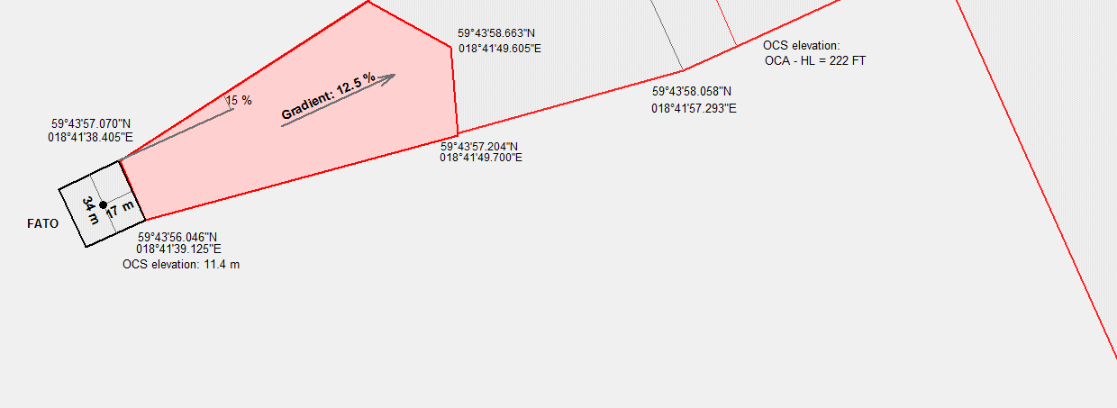 sid 12 (14) In the figure below, you can find some details about the dimensions of these surfaces: Width at the origin: 34 m Splay: 12,5 % up to the surface reaches a width of 120 m.