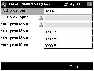 11.7.31 Jordmånsbeskrivning och markprovtagning Variabler Registrering av jordprovernas etikettnummer 11.7.31 ETIKETTREGISTRERING H10-, H30-, H50-, MP5-, M10-, M20- och M65-prov löpnr [meny