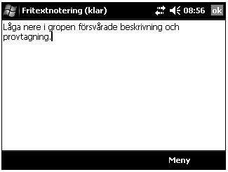 11.7.33 Jordmånsbeskrivning och markprovtagning Variabler Fritextnoteringar 11.7.33 FRITEXTNOTERINGAR Fritextnotering [meny Fritextnotering] Bland S&M:s markinventeringsmenyer finns möjligheter att ge tilläggsinformation i klartext kring de variabler som samlas in.