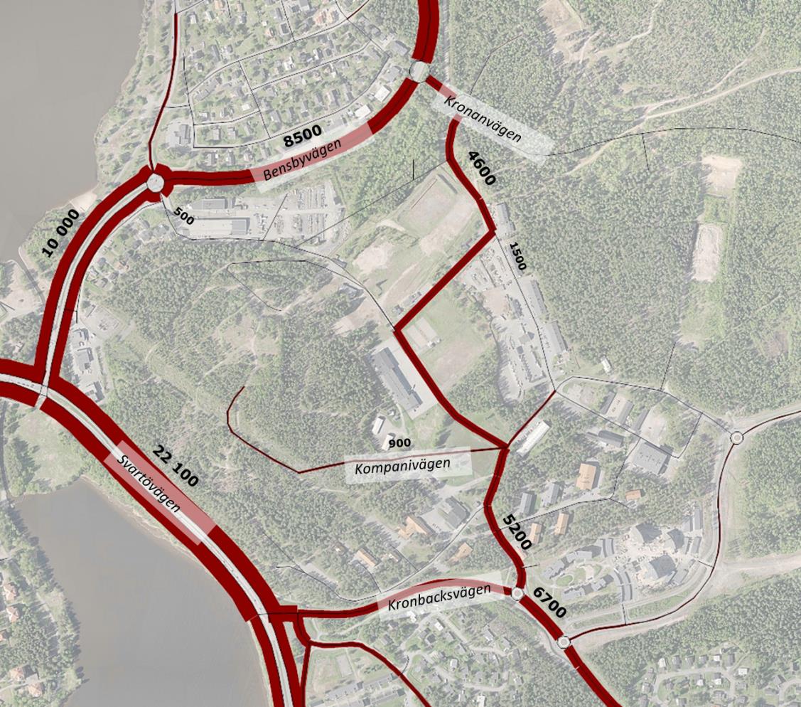 3. Nulägesbeskrivning 3.1 Trafikflöden I takt med att omvandlingen av Kronan har påbörjats för cirka 10 år sedan har även infrastrukturen i området byggts ut.