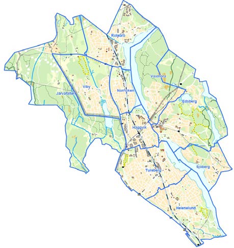 till drygt 85 000 personer. Befolkningsmängden väntas öka i samtliga kommundelar. Störst beräknas ökningen vara i Edsberg och Tureberg som en följd av stora bostadsbyggnadsplaner.