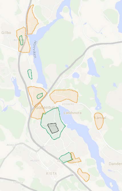 Zonindelning med zon A i svart, zon B i grönt