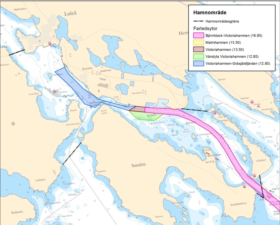 13 (38) 5.1.2 Ansökans avgränsning till Luleå Hamn AB Som beskrivits ovan är Projekt Malmporten ett gemensamt projekt mellan Sjöfartsverket, Luleå Hamn AB, Luleå kommun och Trafikverket.