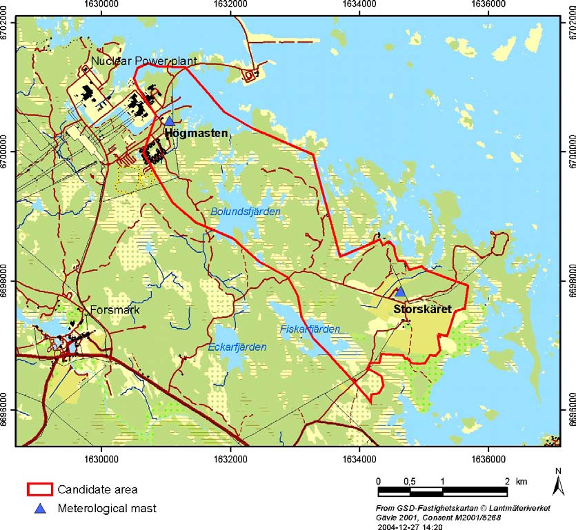 Figure 1-2. A detailed map showing the location of Högmasten (Forsmark) and Storskäret. Table 1 1. Controlling documents for performance of the activity.