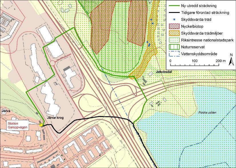 Grönstruktur och områdesskydd Öster om E4:an ligger Kungliga nationalstadsparken. Ny ledningssträckning gränsar till nationalstadsparken, se Figur 2.