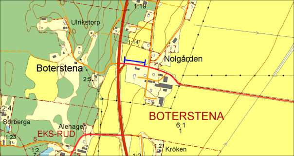 2953, Boterstena, BOTERSTENA Allé ID på karta 36 Vägnummer O 2953 Namn Boterstena, BOTERSTENA Gammalt namn och ID Boterstena, 2953_0 Östra sidan - Norra sidan 120 m.