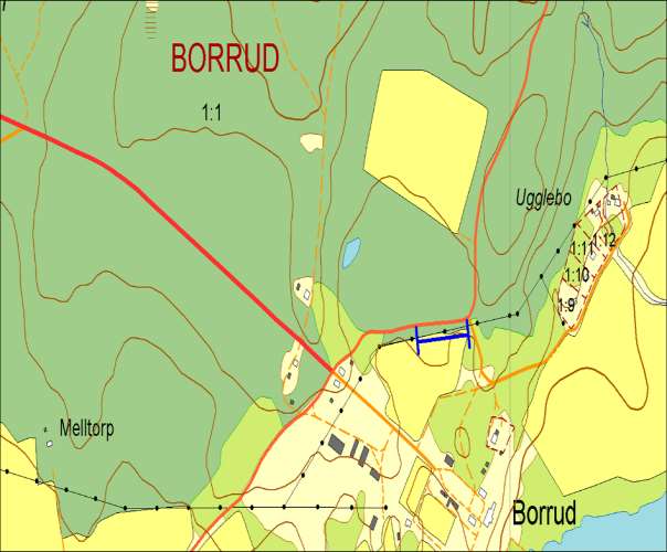 2961, Norr om Borrud, BORRUD Allé ID på karta 40 Vägnummer O 2961 Namn Norr om Borrud, BORRUD Gammalt namn och ID - Östra sidan - Norra