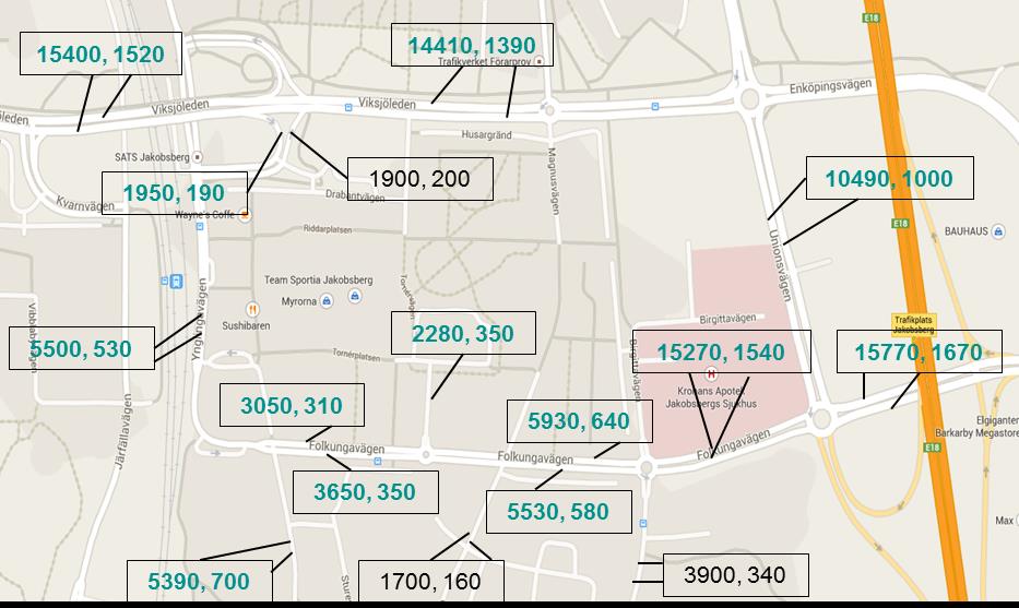 L:\5645\2015\10208413\3_Dokument\36_PM\.docx 4.2.3 Trafikflöden scenarios Det beräknade framtida trafikflödet på Tornérvägen kan förväntas vara mellan 2 280-2 780 fordonsrörelser/dygn, se Tabell 3.