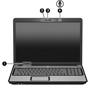 Bildskärmskomponenter Komponent (1) Intern skärmomkopplare Stänger av skärmen om den stängs medan datorn är påslagen.