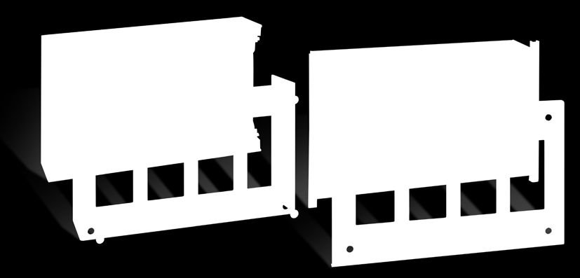 Boxar i rostfritt stål Väggboxar Utanpåliggande och infällda Kompakt utförande med hög kapacitet: boxarna finns i utförande för 3, 4 och 6 moduler, där 6, 8 eller 12 st. K45- enheter kan installeras.