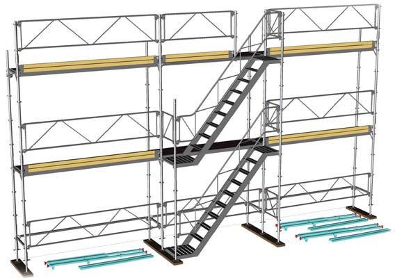 Instruktioner, Universalställning Montering av utvändig trappa Gör färdigt på första bomlaget genom att montera fotlister. Planka in nästa bomlag och montera väggfästen.