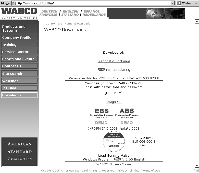 . WABCO ALB-program för PC För bekväm framtagning av erforderliga inställningsvärden för lastkännande ventiler, erbjuder WABCO ett datorprogram för PC.