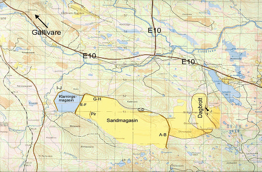 4(42) Figur 2.2 Orientering över gruvdammen vid Aitik 2.2 Händelseförloppet På kvällen den 8 september 2000, någon gång mellan ca kl. 21.00 och kl. 22.