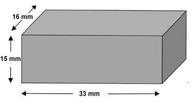Avverkat material på ömse sidor: L: 2,7mm, B: 4,76 mm och H:2,07 mm Kapad storlek före sintring: L: 36±0,55 x B: 4,8± 0x H: 3,6± 0,1mm (krympningsfaktor: 19,92%) Slutliga måtten, efter sintring: L:
