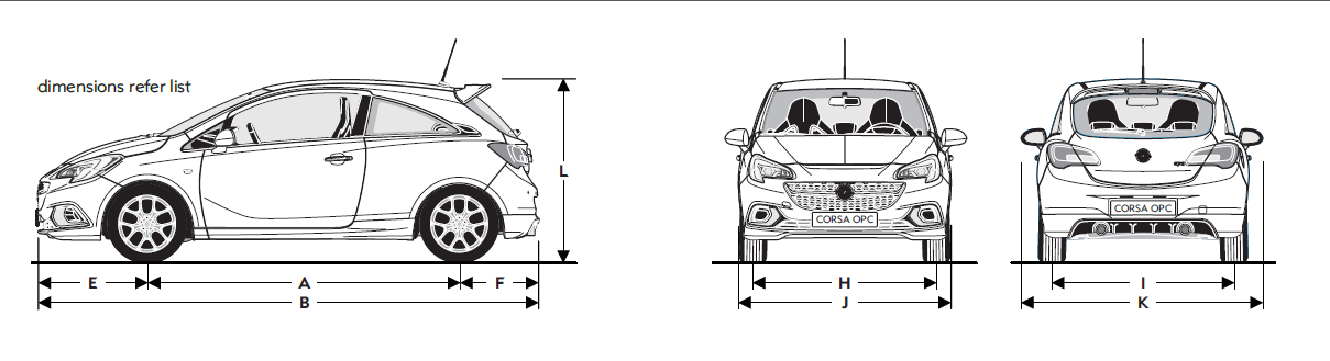 12 Corsa tekniska data Corsa OPC 3-dörrar Dimensioner