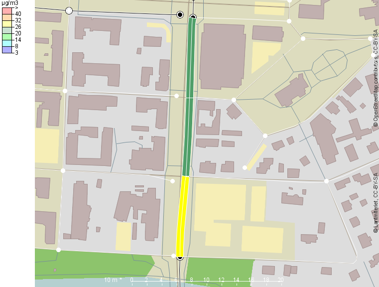 Kvävedioxid Beräkningar med SIMAIR2-väg utfördes vid detaljplanområdena Renen och Strömsör och inkluderade trafiken på Viktoriagatan.