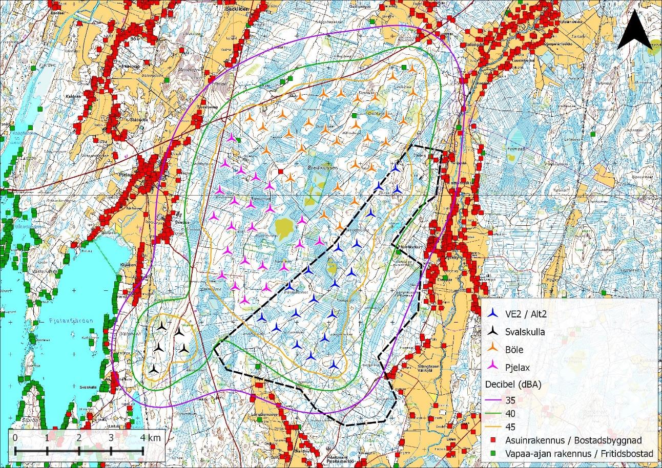 Miljökonsekvensbeskrivning vindkraftspark Kristinestad Norr Figur 55: De sammantagna