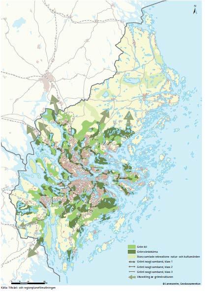 Grönstruktur förhållningssätt De gröna kilarna bevaras, utvecklas och tillgängliggörs.