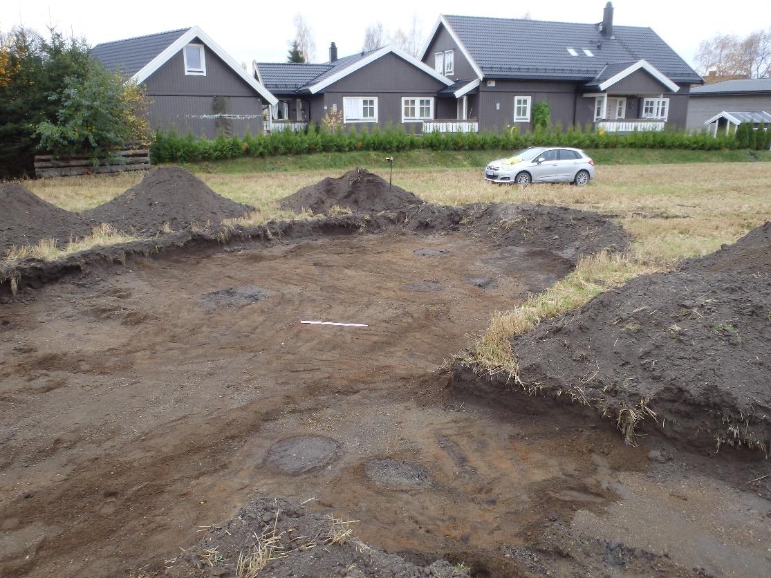 215821, en boplatslämning som innehåller fyra stolphål, en kokgrop, en struktur som antingen är