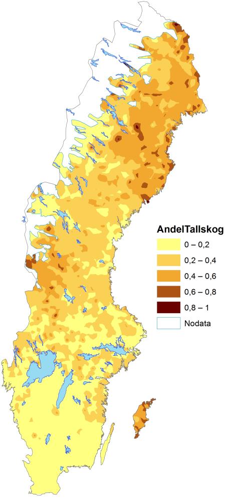 Andel tallskog, produktiv skogsmark,