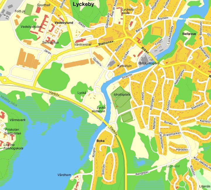 LYCKÅ SLOTTSRUIN, KARLSKRONA KOMMUN Sida: 4 (35) A ORIENTERANDE BESKRIVNING Lyckå slottsruin. RAÄ-nummer: Lösen 1:1. Fast fornlämning. Läget för Lyckå slottsruin markerat med röd cirkel.