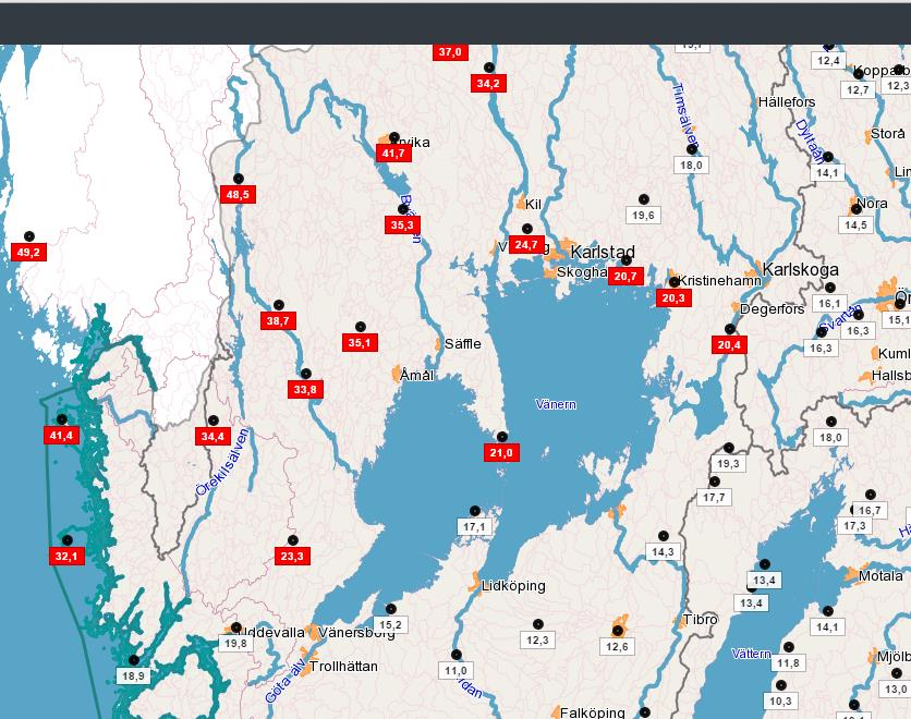 Hydrologiska varningstjänsten Exempel kraftigt regn den 31/8 1/9 Ett lågtryck snurrar runt över Nordsjön/Danmark och för in