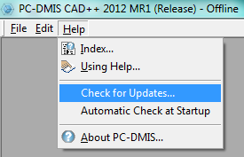 Övrigt Sök efter uppdateringar (2012MR1) Man kan nu inifrån PCDMIS söka efter uppdateringar, servicepacks, till aktuell PCDMIS version. Sökningen kan ske manuellt eller automatiskt när PCDMIS startas.