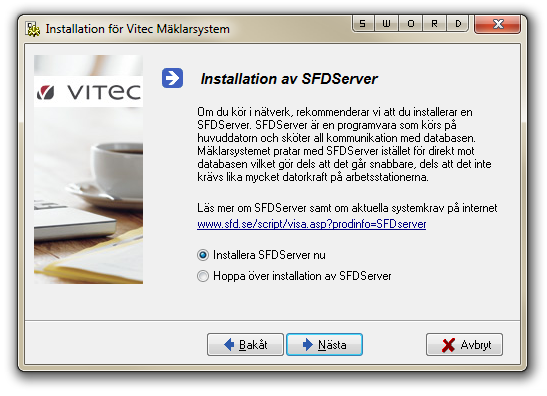 7. Om du har en väldigt gammal databas kan du få upp det här meddelandet. Det är viktigt att du väljer Nej, hoppa över flytt av data och klickar på Nästa. 8. Om du har Windows XP och inte har.