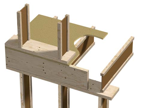 Konstruktionsdetaljer, golv D1 Avslutningsbalk, infästning D1-1 LVL Kantbalk Bjälklagskant, exempelvis min 18 mm plywood. Avslutningsbalkar bör användas på vardera sida av bjälklaget.