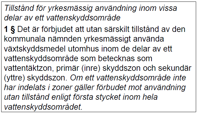 Generell tillståndsplikt för växtskyddsmedel inom vattentäktzon, primärzon och sekundärzon 6 kap.