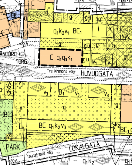 2 (8) Gällande detaljplan, Dp 492 utdrag. Planändringens område (streckad avgränsning) Planändringen berör östra delen av gällande detaljplan Dp 492.