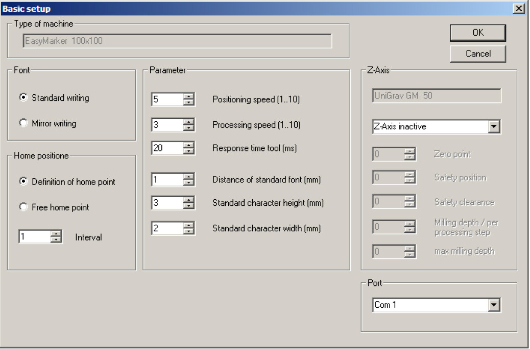Paramater och Basic Settings Typ av maskin SIGNUMERIC stöder nedan markeringssystem som en standard: Maskintyper PM Micro En serie Easymarker serie UNIGRAV serie DMM20 serie