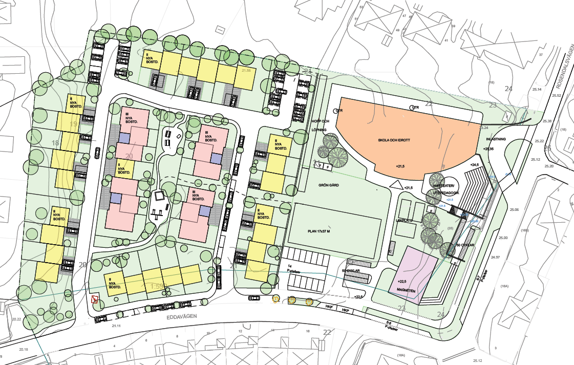 Bilaga 2 Förslag på hur området kan utformas Det gula representerar radhus i två våningar.