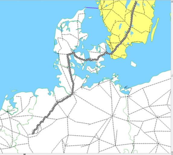 Figur 2 Viktigaste rutter för vägtransporter och järnvägstransporter i en trafikslagsövergripande korridor Mellansverige-Ruhrområdet.