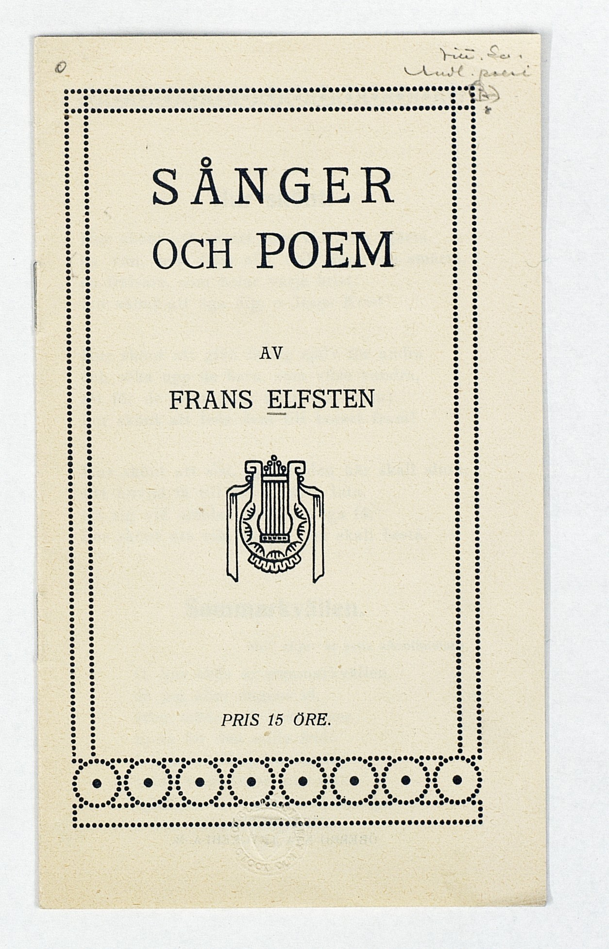 : SÅNGER OCH POEM AV FRANS ELFSTEN PRIS