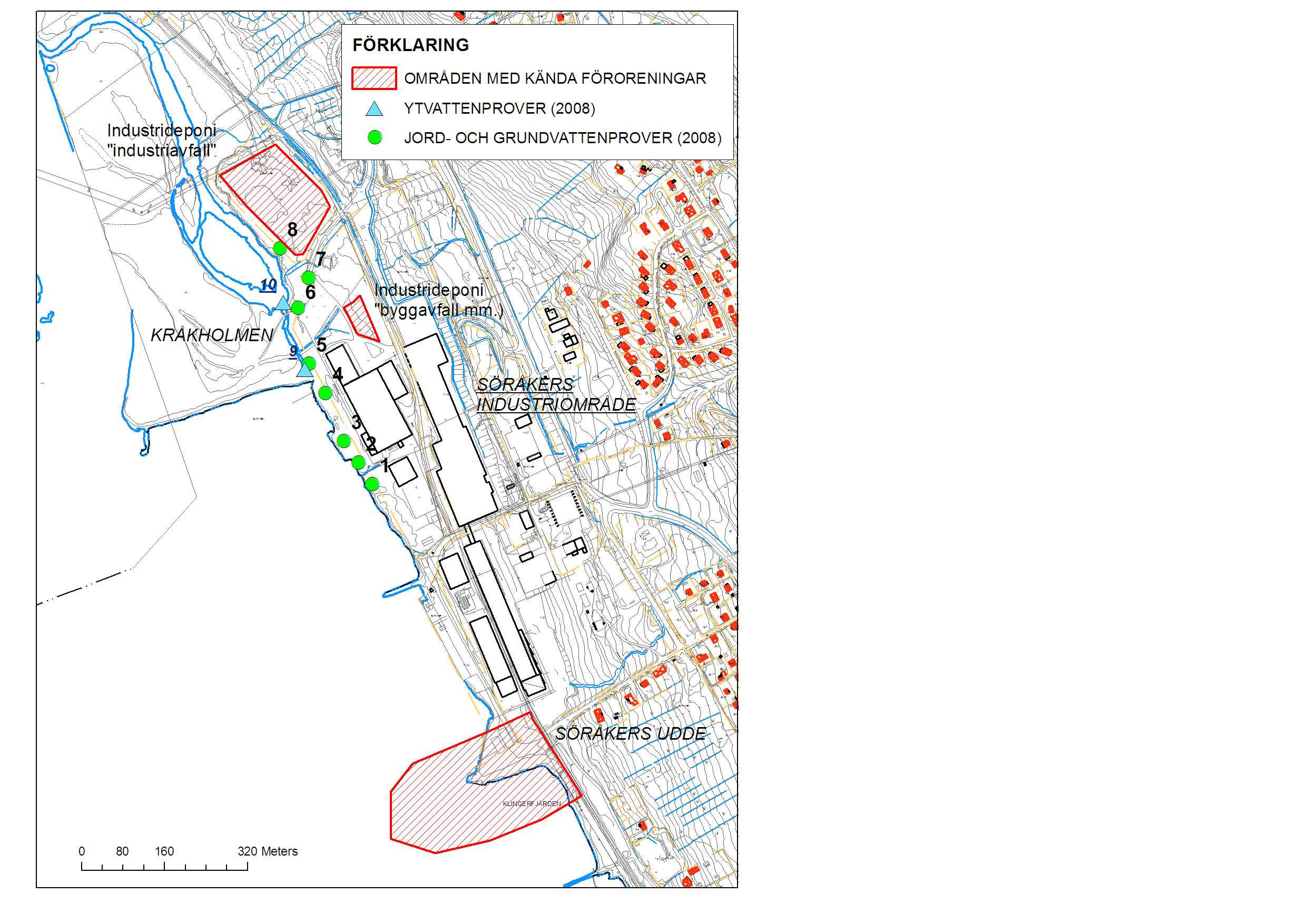 Timrå kommun Fördjupad översiktsplan MKB sid. 29 (36) Figur 4. Områden med kända föroreningar. Provtagningspunkter för översiktlig markundersökning av norra delen av Söråkers industriområde.