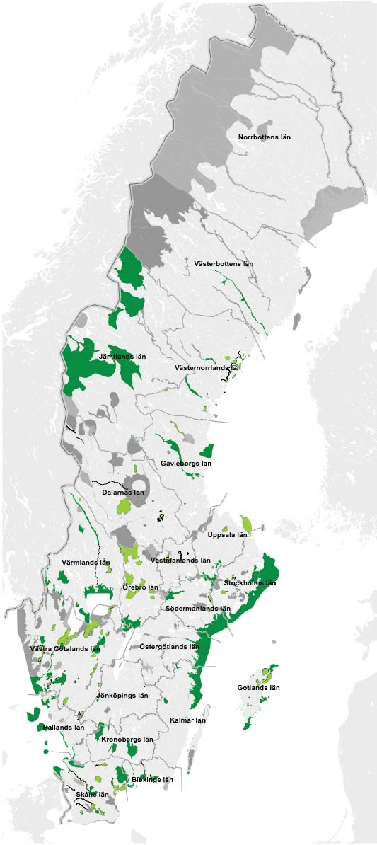 Översyn av riksintresse friluftsliv Beslutade områden och förslag till områden som omfattas av beslut hösten 2016 Förslag Nya (107 st) Förslag Reviderade (83 st) Beslutade i april 2016 (88 st)