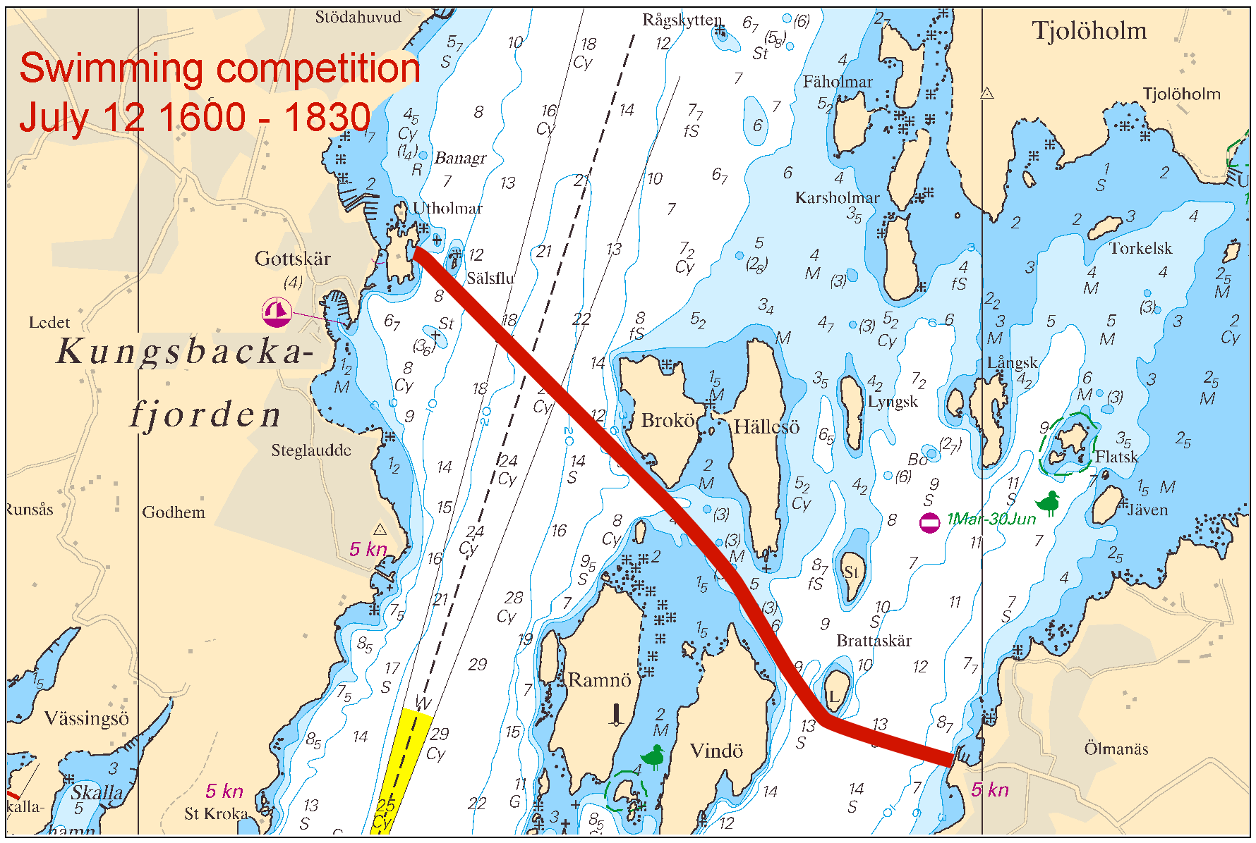 2015-07-02 8 Nr 553 Simtävling, Kungsbackafjorden UltraTri Sweden Publ. 1 juli 2015 * 10468 (T) Sjökort: 925 Sverige. Kattegatt. Nidingen. Malö. Malö hamn. Simtävling i öppet vatten.