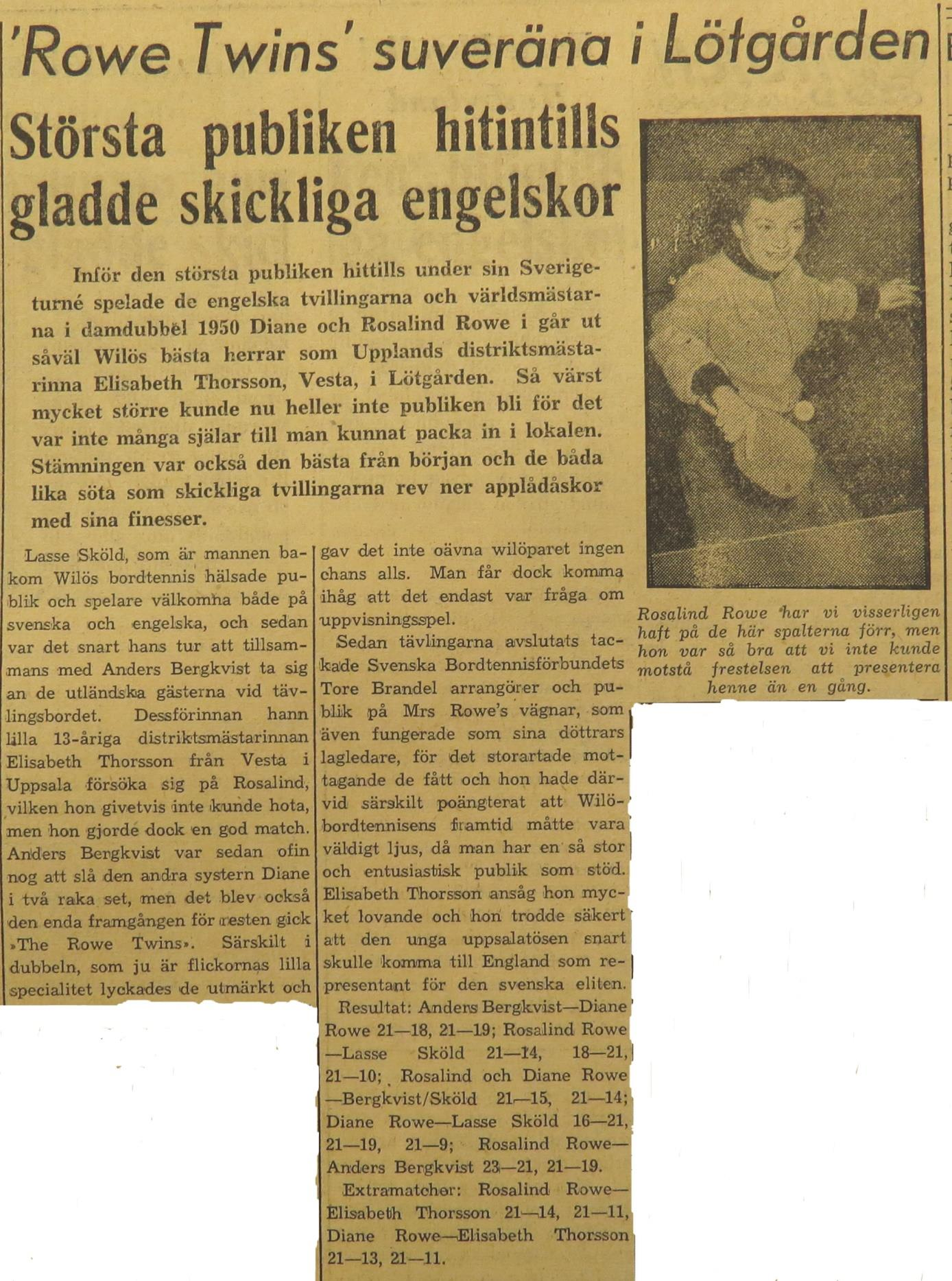 Redan dagen efter matchen, tisdagen den 27 november 1951, hade EP ett referat.