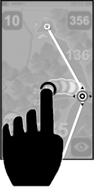 Håll fingret nedtryckt var som helst på HoleVueskärmen för att justera positionen för din tänkta spellinje. Dra fingret till den positionen för din tänkta spellinje.